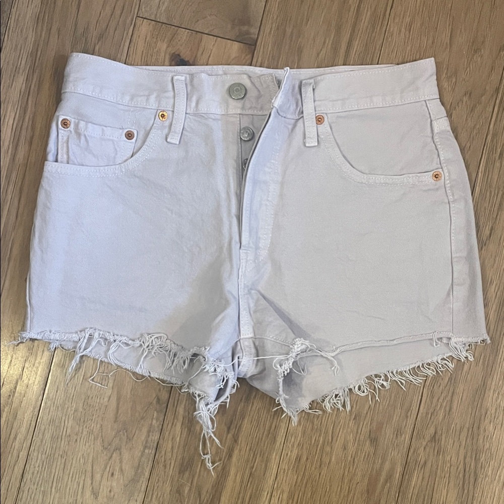 Levi Light Purple Frayed Hem Women Shorts